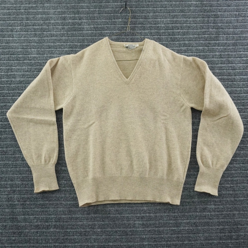 Vintage 60s Forstmann V-Neck Sweater Mens M Tan Lambswool Knit